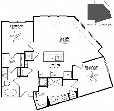 2 bed 2 bath floor plan Z at Glenwood at Grant Park, Atlanta, GA, 30316